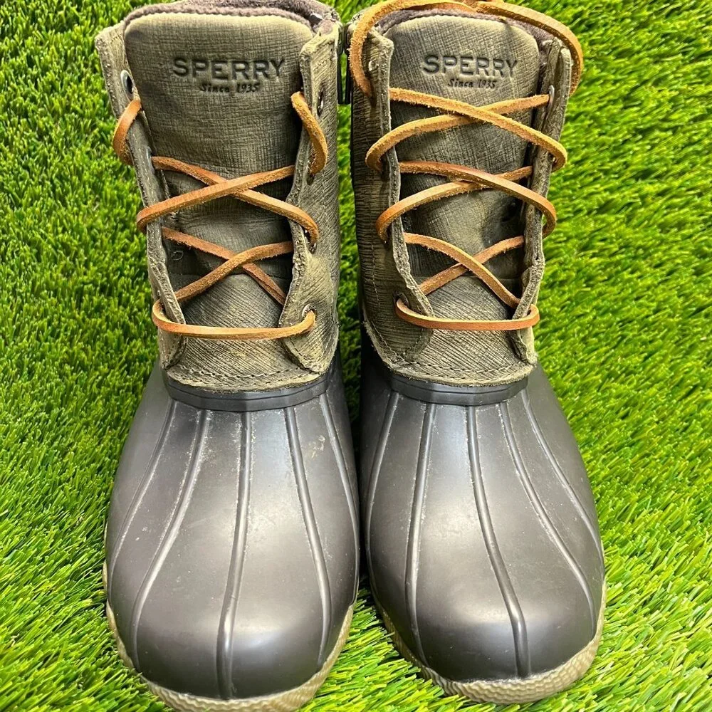 Sperry Saltwater Womens Size 7 Brown Green Classic Outdoor Waterproof Duck Boots